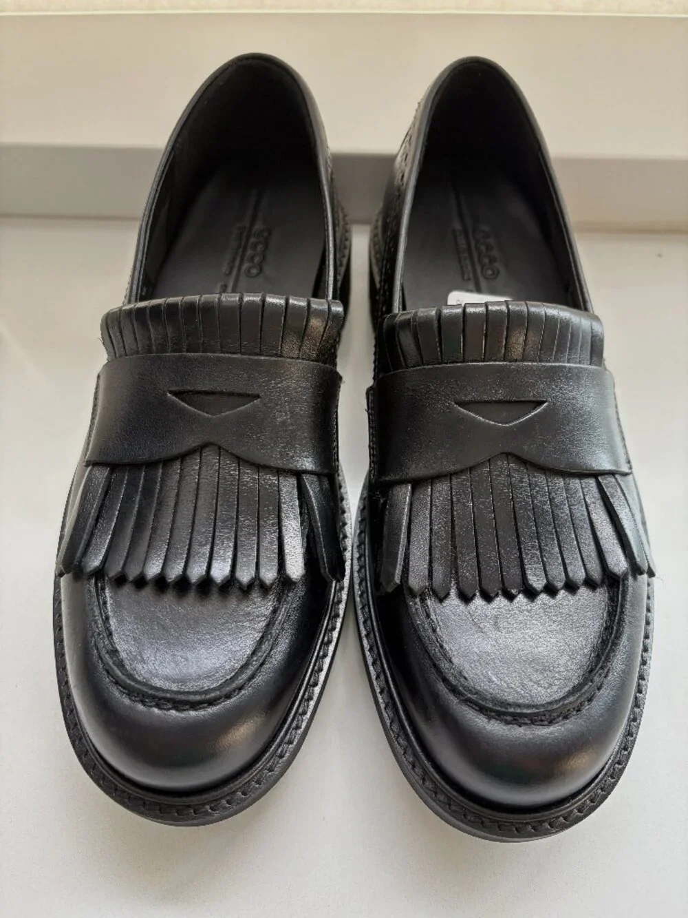Ecco Metropole Oslo Penny Loafers Leather Kiltie Brogue Slip On Black Size 36